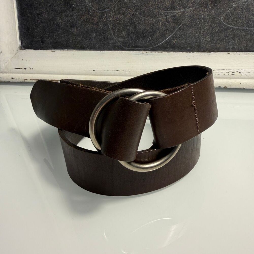 Abercrombie & Fitch Genuine Leather Brown Double O-Ring Belt Size S Made in Engl
